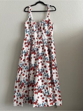 Reformation Balia White Strawberry Print Sundress with Red & Blue Accents
